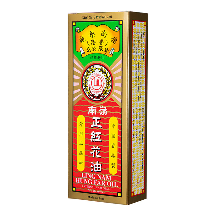 Ling Nam Hung FA Red Flower External Analgesic Oil, Simple Backache Strains Bruises Sprain, Authentic US Import 60ML, 12 Packs